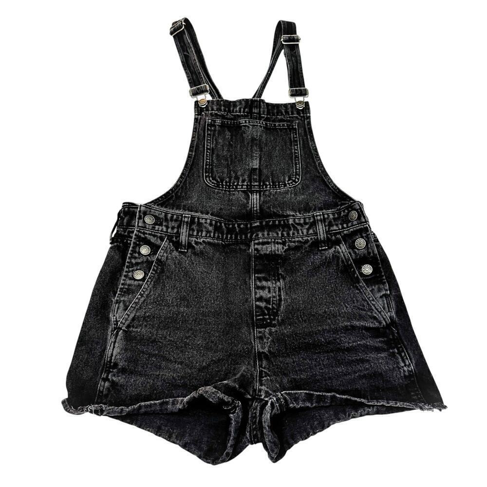 Madewell Charcoal Black Denim Jean Short Overalls 100% Cotton Size Medium